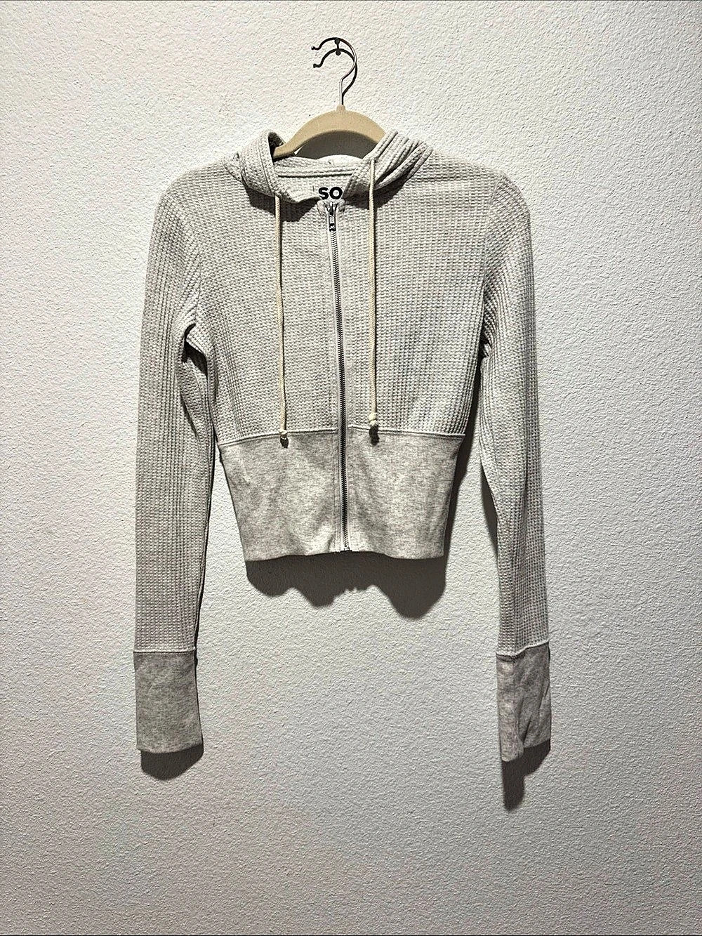 SO Light Gray Cropped Hooded full zip up Sweater size Small